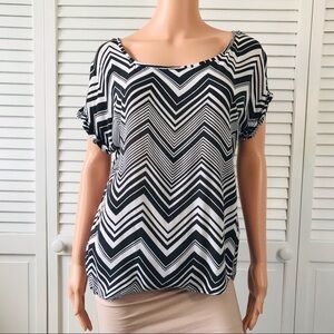 ELLA MOSS Black White Sunstream Peak Chevron Print Blouse Size Small
